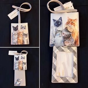 NWT- Faux Leather-Cute Snuggling Cats Luggage Tag